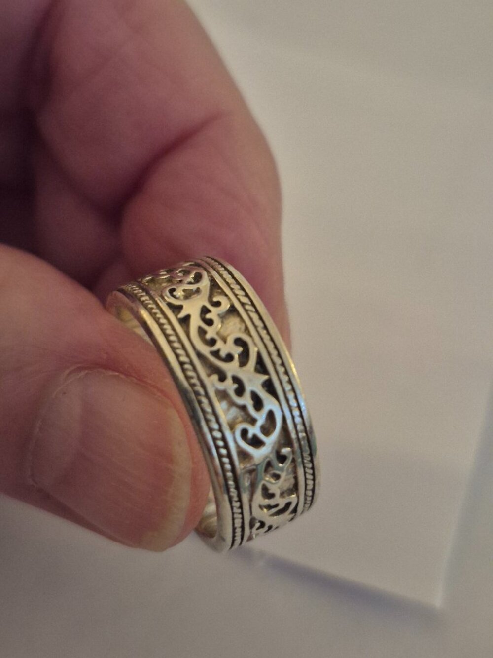 Solid 925 Sterling Silver Wide Filigree Scroll Band Ring Heavy 9.58g Size 10.5